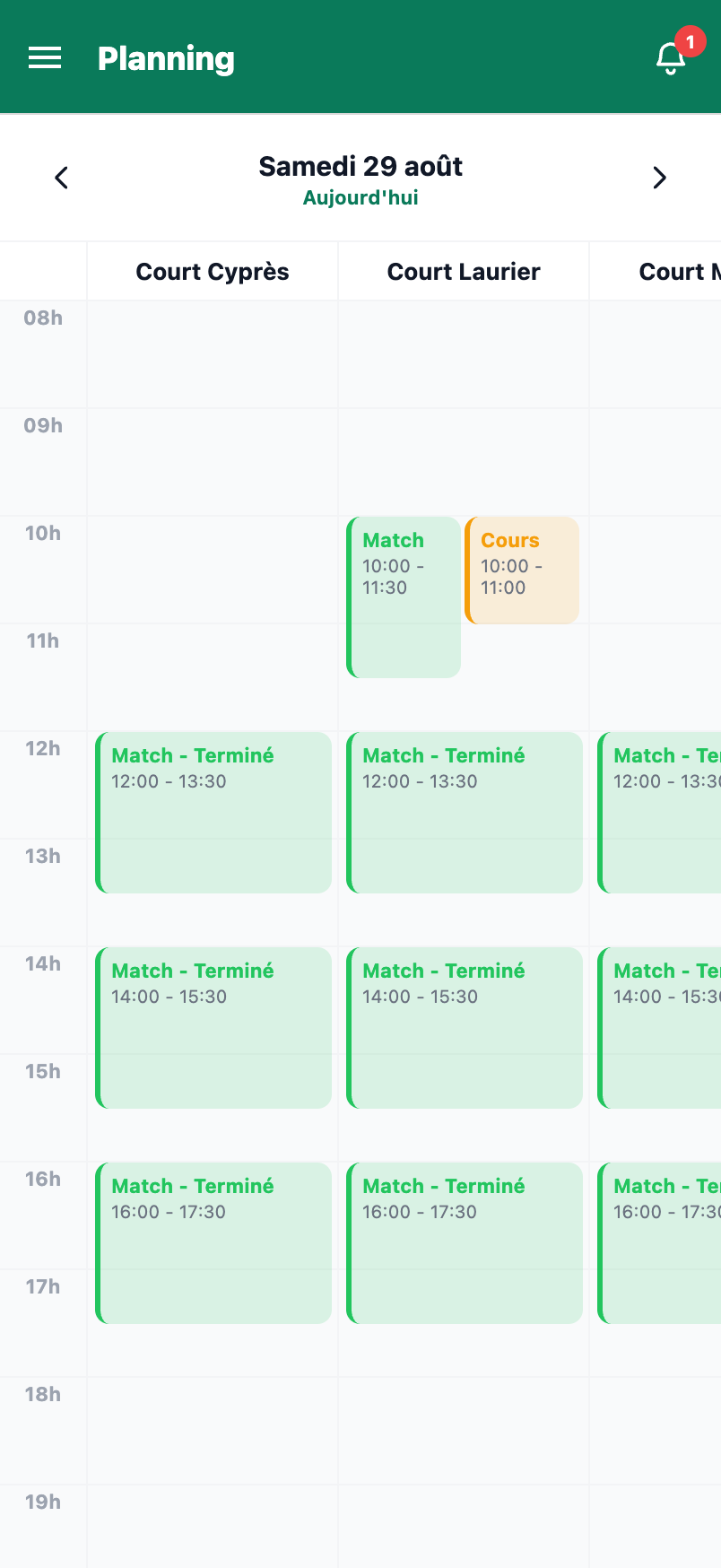 Le planning Padelovia sur téléphone